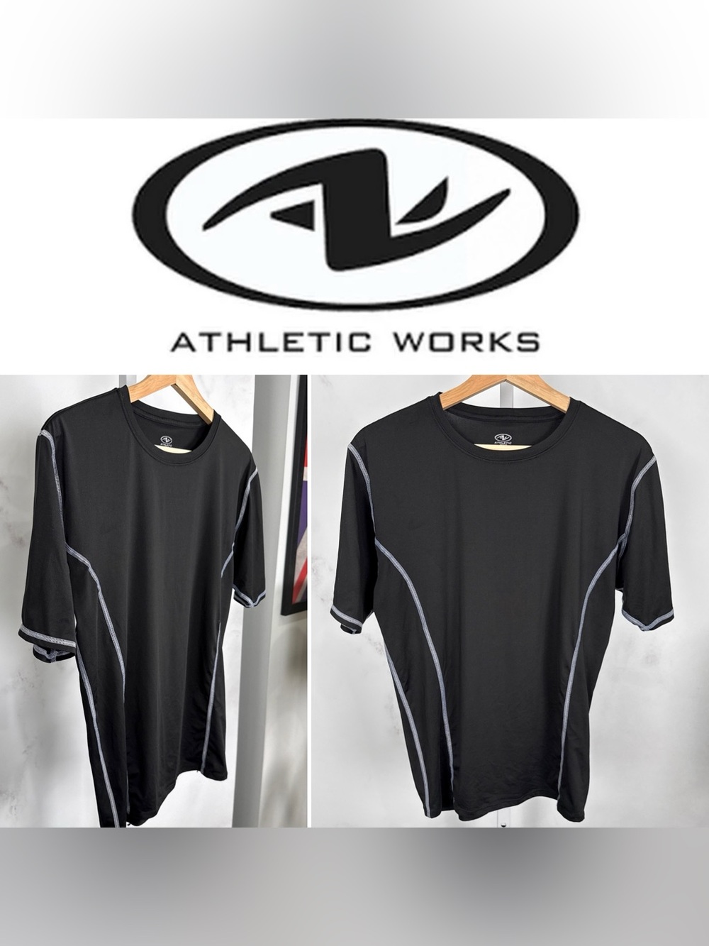 Athletic Works Men’s Black Athletic Compression Tee Polyester, Spandex Size L